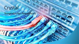  Presentation with data center - Cool new PPT theme with lan - blue and red network cables backdrop and a light blue colored foreground