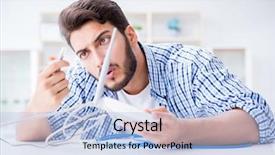  Presentation with internet - PPT layouts having lan - frustrated young man due background and a light blue colored foreground