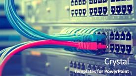  Presentation with cables - Audience pleasing slide deck consisting of lan - network cables connected to switch backdrop and a ocean colored foreground