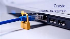  Presentation with port security - Presentation theme consisting of lan cable through golden lock background and a sky blue colored foreground
