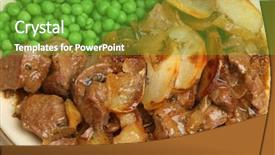  Presentation with bunch of green peas - Presentation theme consisting of lancashire hotpot served with peas background and a tawny brown colored foreground