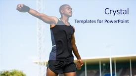  Presentation with discus throw - Presentation design featuring lancer du disque - athlete about to throw background and a sky blue colored foreground