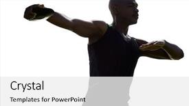  Presentation with discus throw - Presentation design featuring lancer du disque - dark picture of sportsman is background and a white colored foreground