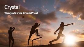  Presentation with discus throw - Slides enhanced with lancer du disque - profile view of sportswoman practising background and a tawny brown colored foreground