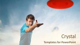  Presentation with frisbee - Colorful PPT theme enhanced with lancer du disque - young man playing frisbee backdrop and a cream colored foreground