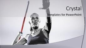  Presentation with athlete - Colorful PPT layouts enhanced with athlete preparing to throw javelin backdrop and a light gray colored foreground