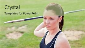 Presentation with athlete - Beautiful presentation design featuring female athlete ready to throw backdrop and a mint green colored foreground
