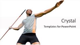  Presentation with low angle view of fictitious - PPT theme with sportsman practising javelin throw background and a  colored foreground