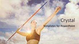  Presentation with low angle view of fictitious - PPT layouts with sportswoman is practising javelin throw background and a lemonade colored foreground