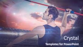  Presentation with older athlete runs - Slide deck featuring male athlete preparing to throw background and a  colored foreground