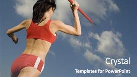  Presentation with sportswear - PPT theme enhanced with athlete in sportswear throwing javelin background and a ocean colored foreground