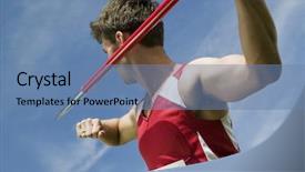  Presentation with older athlete runs - Audience pleasing theme consisting of summer olympics - lake crescent at olympic national backdrop and a sky blue colored foreground