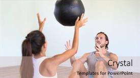  Presentation with gym ball - Audience pleasing slide deck consisting of lancer du poids athletisme - couple training together at gym backdrop and a coral colored foreground