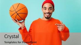  Presentation with basketball blue - Amazing PPT theme having lancer du poids athletisme - portrait of a happy young backdrop and a red colored foreground