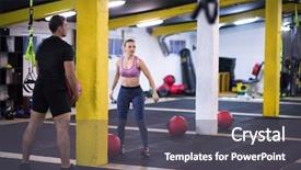  Presentation with medical cross - Slide set consisting of lancer du poids athletisme - young athletes couple working background and a dark gray colored foreground