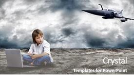  Presentation with notebook design - Presentation theme with land and military plane background and a gray colored foreground
