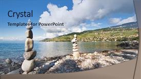  Presentation with coastal - Presentation theme with land art - pyramids from coastal stones combined background and a teal colored foreground