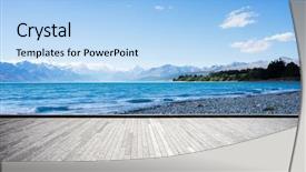  Presentation with blue mountain - Colorful PPT theme enhanced with land bank - empty brick floor and beautiful backdrop and a light blue colored foreground