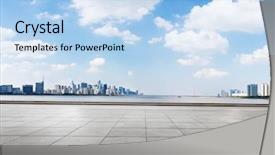  Presentation with sky blue - Colorful PPT theme enhanced with land bank - empty brick floor and cityscape backdrop and a light blue colored foreground