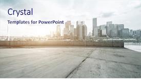  Presentation with blue water - PPT layouts having land bank - empty concrete floor near water background and a sky blue colored foreground