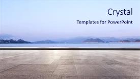  Presentation with beautiful mountains river lake sky nature - Theme having land bank - empty marble floor and beautiful background and a sky blue colored foreground