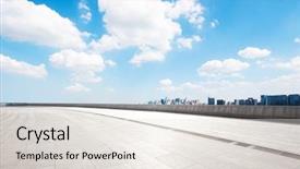  Presentation with blue marble - Cool new slides with land bank - empty marble floor and cityscape backdrop and a sky blue colored foreground