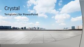  Presentation with blue marble - Theme featuring land bank - empty marble floor and cityscape background and a light blue colored foreground