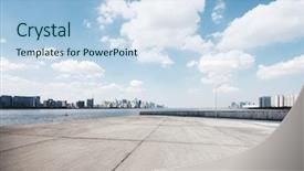  Presentation with blue marble - Audience pleasing presentation theme consisting of land bank - empty marble floor and cityscape backdrop and a light blue colored foreground