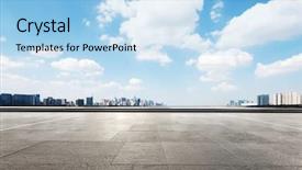  Presentation with blue marble - Cool new presentation theme with land bank - empty marble floor and cityscape backdrop and a light blue colored foreground