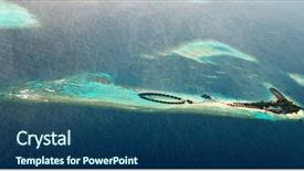  Presentation with paradise island - Slide set having land bunglow - aerial view of maldivian paradise background and a  colored foreground