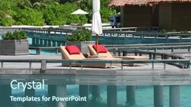  Presentation with ocean clear water deep blue - Slides consisting of land bunglow - water villas above blue ocean background and a  colored foreground