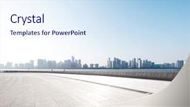  Presentation with blue marble - PPT theme enhanced with land construction - empty marble floor and cityscape background and a sky blue colored foreground