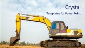  Presentation with excavator - Cool new presentation with land construction - excavator loader with backhoe standing backdrop and a sky blue colored foreground