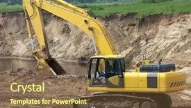  Presentation with excavator - Presentation theme having land devloper - excavator works in the sand-pit background and a tawny brown colored foreground