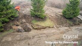  Presentation with pine trees - Beautiful slide deck featuring land-excavation-around-pine-trees backdrop and a coral colored foreground