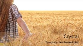  Presentation with summer wheat field blue - Presentation with land opportunity - woman touching wheat background and a coral colored foreground