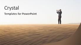  Presentation with telescope - Cool new theme with land opportunity - young businessman looking through telescope backdrop and a  colored foreground