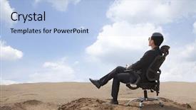  Presentation with unique red chair - Cool new slide set with land opportunity - young businessman sitting backdrop and a light blue colored foreground