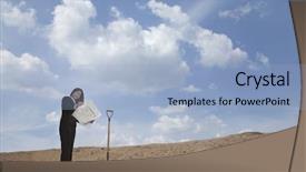  Presentation with blueprint - Beautiful slide set featuring land opportunity - young businesswoman looking backdrop and a  colored foreground