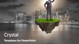  Presentation with land - Colorful PPT layouts enhanced with land promoter business - businessman on flying island looking backdrop and a  colored foreground
