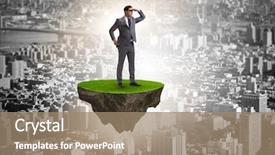  Presentation with land - Presentation theme featuring land promoter business - businessman on flying island looking background and a  colored foreground