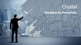  Presentation with painting walls paint roller - Presentation theme with land scape - businessman in elegant suit holding background and a mint green colored foreground