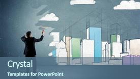  Presentation with painting walls paint roller - PPT theme with land scape - elegant businessman standing background and a ocean colored foreground