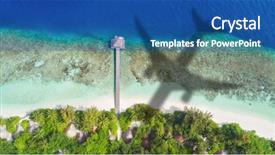  Presentation with destination - PPT theme with land sea air - concept of airplane travel background and a ocean colored foreground