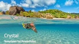  Presentation with outdoor activities - Presentation with land sea air - snorkeling woman exploring beautiful ocean background and a teal colored foreground