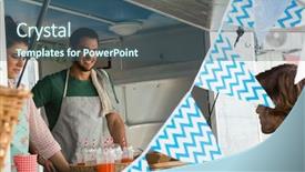  Presentation with food truck - Audience pleasing slide set consisting of land sell - male customer buying food backdrop and a ocean colored foreground