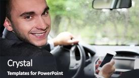  Presentation with sleepy yawning man driving car - Cool new presentation theme with land sell - man driving car backdrop and a  colored foreground