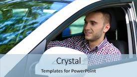  Presentation with sleepy yawning man driving car - Colorful theme enhanced with land sell - man driving car backdrop and a  colored foreground