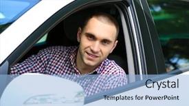  Presentation with driving - Audience pleasing presentation theme consisting of land sell - man driving car backdrop and a light blue colored foreground