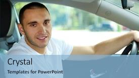  Presentation with driving - Beautiful slides featuring land sell - man driving car backdrop and a light blue colored foreground